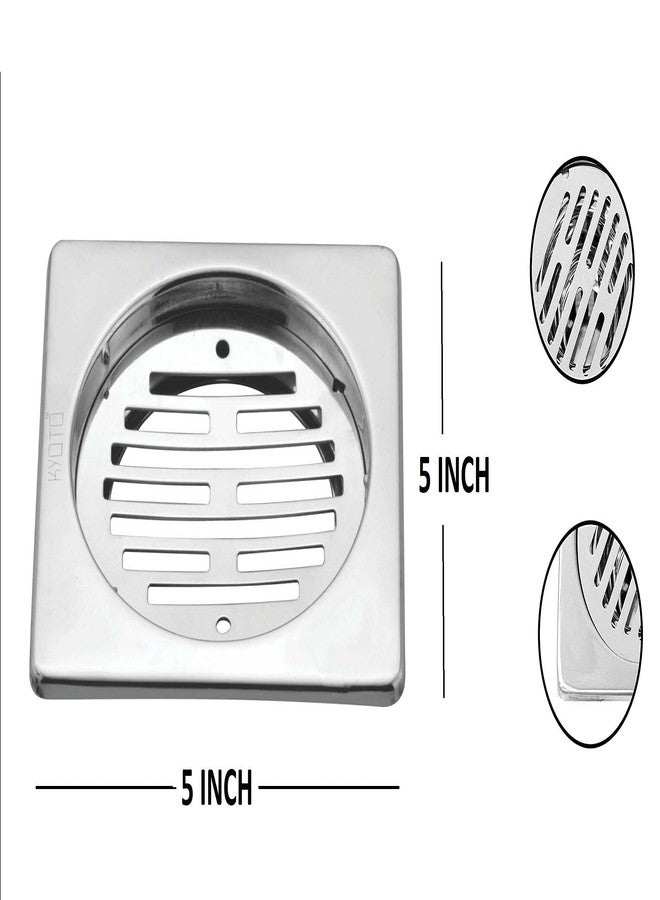 KYOTO (Lining) Square Lock Grating Stainless Steel Floor Drain Plain (5 INCH) with Chrome Finish Water Drain Cover/Jali/Floor Trap/Floor Grating for Bathroom & Kitchen (Pack of 2) - Image 4
